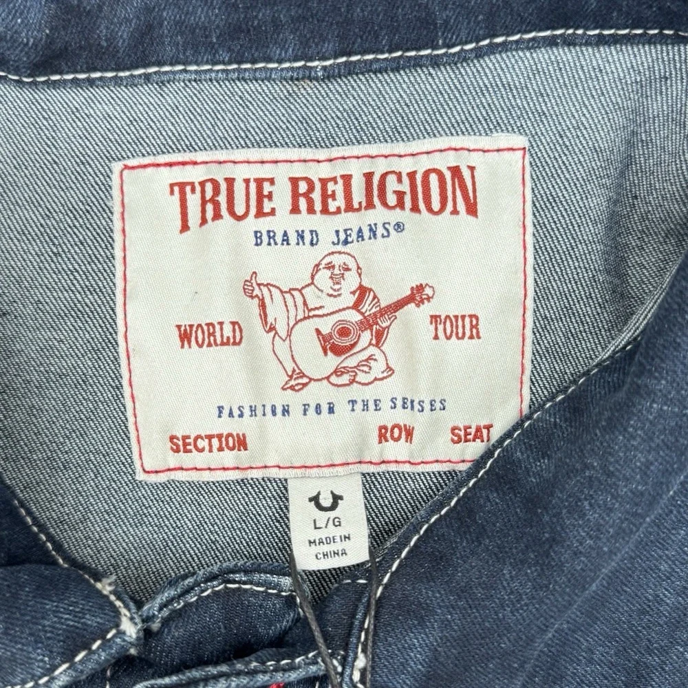 True Religion Ladder Stitch SN Denim Jacket Large, Dark Hawks Eye Wash,MSRP $184